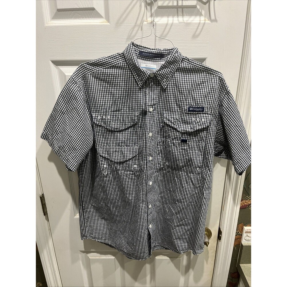 Columbia Pfg Super Bonehead Mens Shirt Size S Omni Shade Black White Shirt